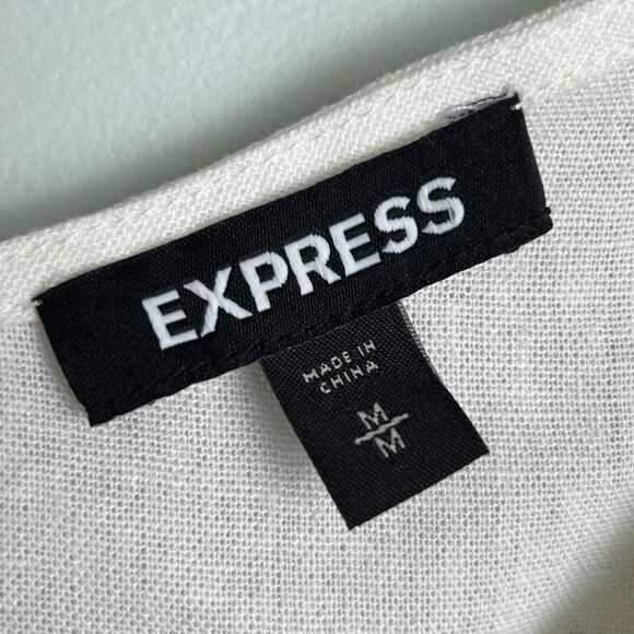 Express Puff Tie Sleeve Button Front Corset Crop Top White Cream Linen Womens M - Picture 6 of 7